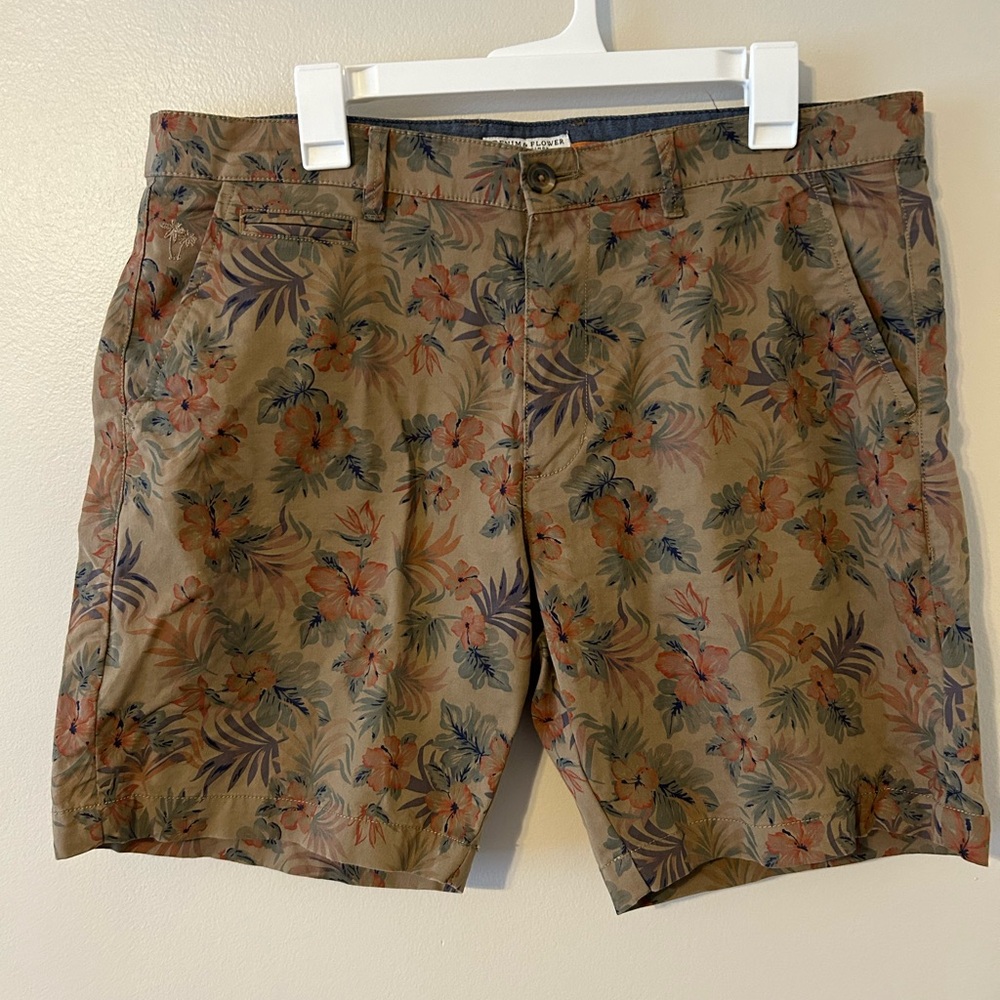 Denim & Flower Brown and Orange Flat Front Shorts